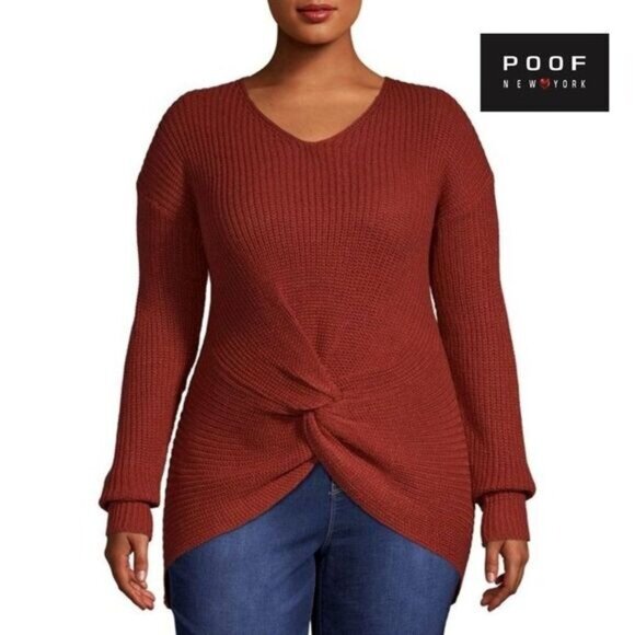POOF Women's V-Neck Criss Cross Twisted Pullover Knitted Knot Front sweater‎ - Picture 2 of 8